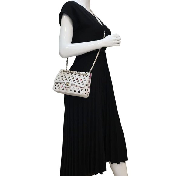 Chanel  See Through Flap Small Lambskin Leather Shoulder Bag White - Picture 2 of 14